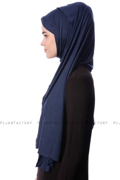 Eslem - Navy Blue Pile Jersey Hijab - Ecardin
