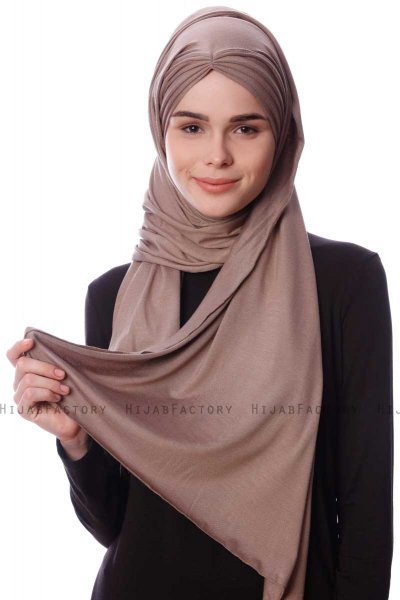 Eslem - Dark Taupe Pile Jersey Hijab - Ecardin