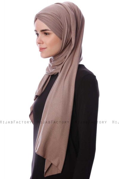 Eslem - Dark Taupe Pile Jersey Hijab - Ecardin