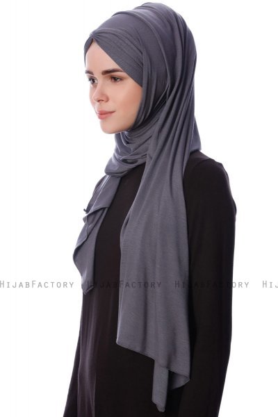 Eslem - Dark Grey Pile Jersey Hijab - Ecardin