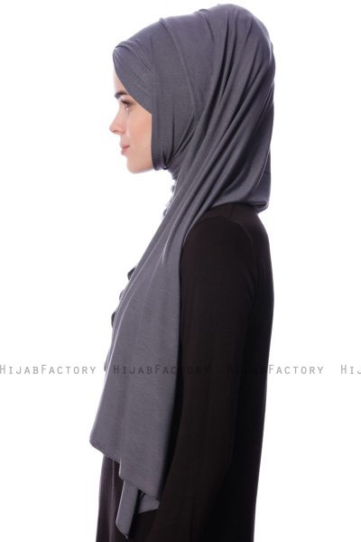 Eslem - Dark Grey Pile Jersey Hijab - Ecardin