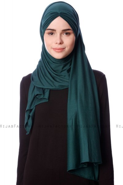 Eslem - Dark Green Pile Jersey Hijab - Ecardin