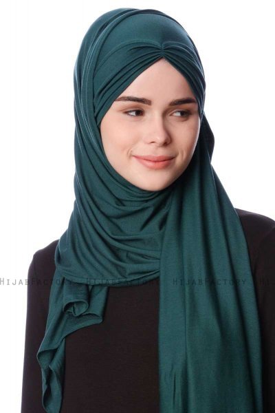 Eslem - Dark Green Pile Jersey Hijab - Ecardin