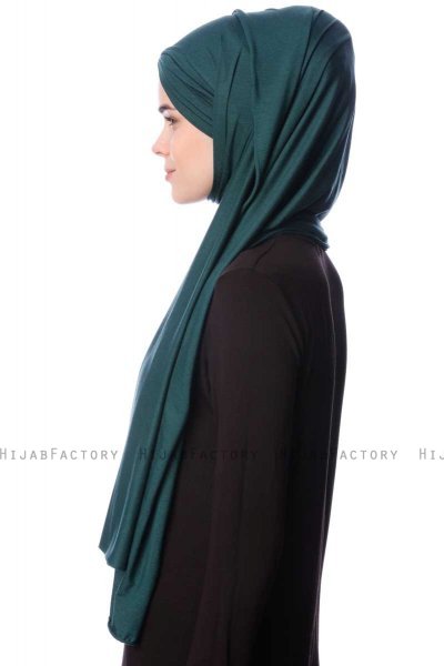 Eslem - Dark Green Pile Jersey Hijab - Ecardin