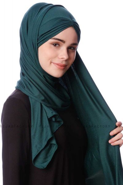 Eslem - Dark Green Pile Jersey Hijab - Ecardin