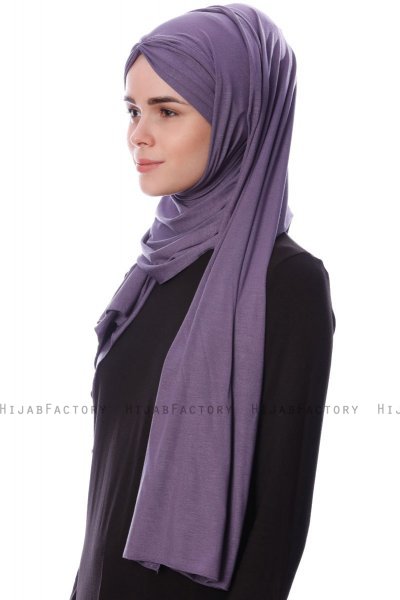 Eslem - Dark Purple Pile Jersey Hijab - Ecardin