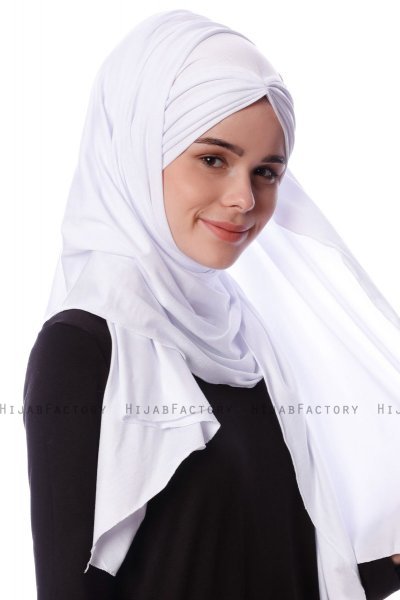 Eslem - White Pile Jersey Hijab - Ecardin