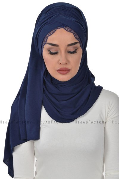 Filippa - Navy Blue Practical Cotton Hijab - Ayse Turban