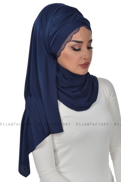 Filippa - Navy Blue Practical Cotton Hijab - Ayse Turban