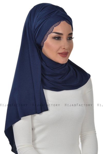 Filippa - Navy Blue Practical Cotton Hijab - Ayse Turban