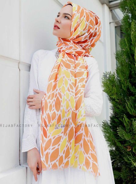 Gemila - Orange Patterned Hijab - Sal Evi