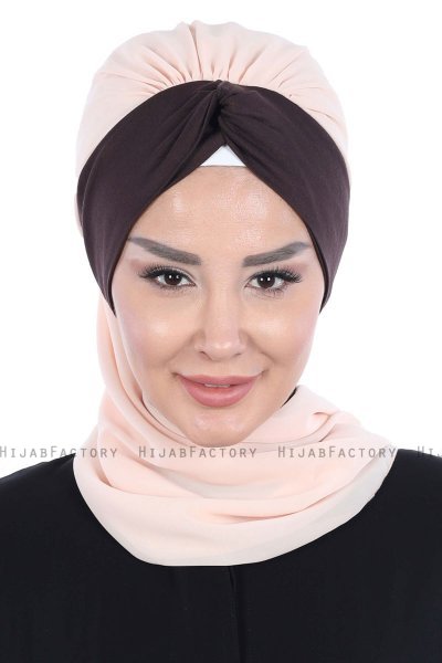 Gill - Beige & Brown Chiffon Turban