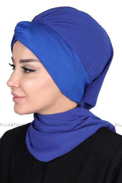 Gill - Blue & Blue Chiffon Turban