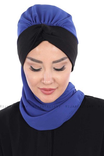 Gill - Blue & Black Chiffon Turban