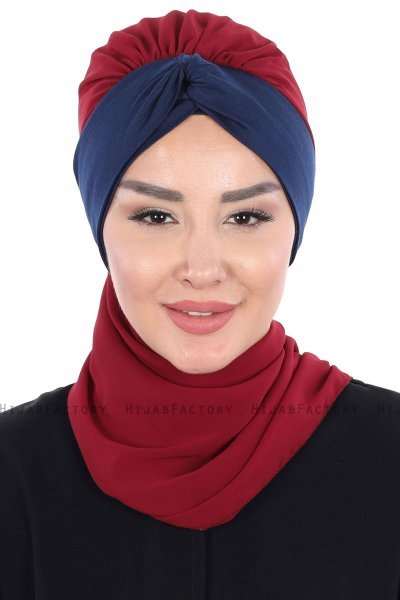 Gill - Bordeaux & Navy Blue Chiffon Turban