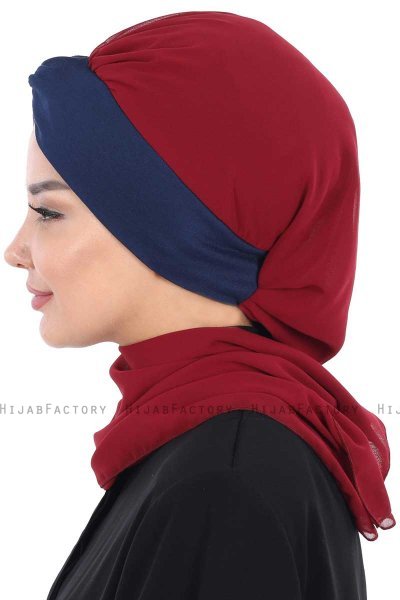 Gill - Bordeaux & Navy Blue Chiffon Turban