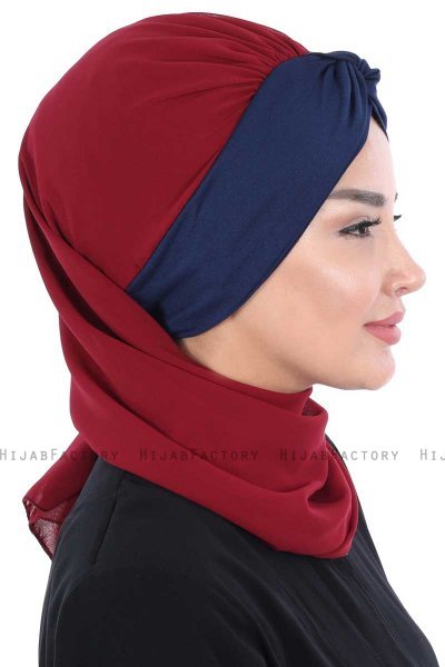 Gill - Bordeaux & Navy Blue Chiffon Turban