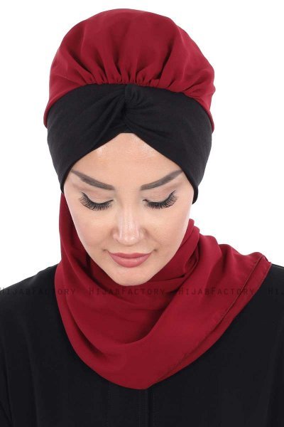Gill - Bordeaux & Black Chiffon Turban