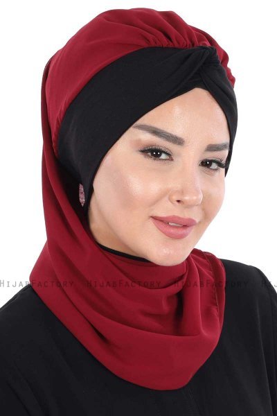 Gill - Bordeaux & Black Chiffon Turban