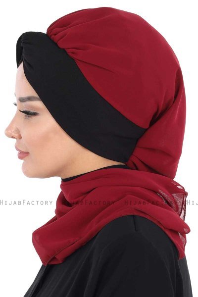 Gill - Bordeaux & Black Chiffon Turban