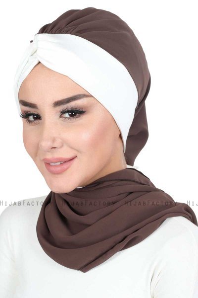 Gill - Brown & Creme Chiffon Turban