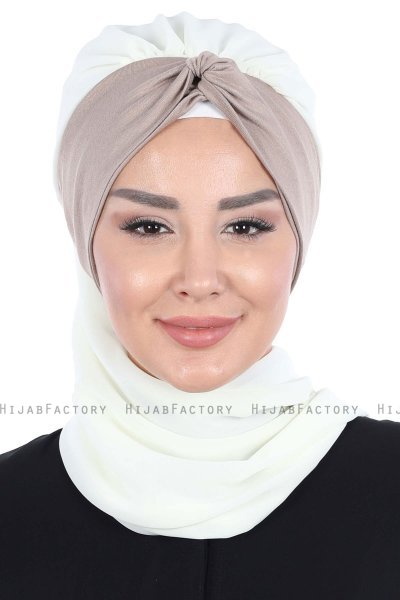 Gill - Creme & Taupe Chiffon Turban