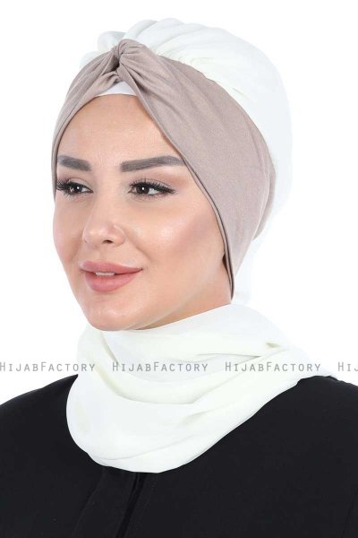 Gill - Creme & Taupe Chiffon Turban