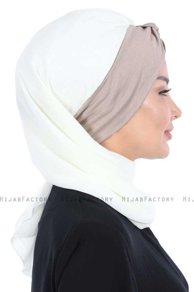 Gill - Creme & Taupe Chiffon Turban