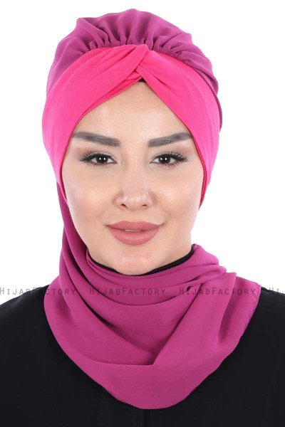 Gill - Fuchsia & Fuchsia Chiffon Turban