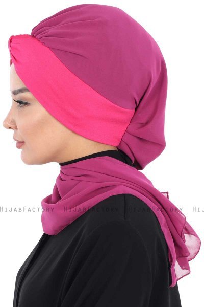 Gill - Fuchsia & Fuchsia Chiffon Turban
