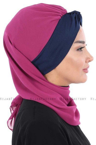 Gill - Fuchsia & Navy Blue Chiffon Turban