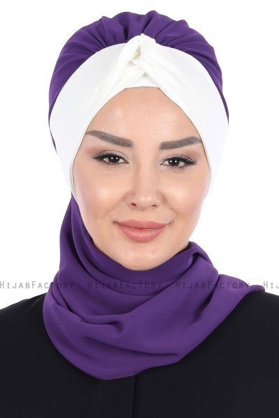 Gill - Purple & Creme Chiffon Turban