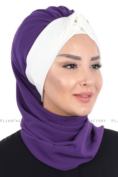 Gill - Purple & Creme Chiffon Turban