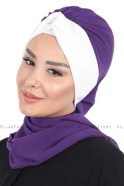 Gill - Purple & Creme Chiffon Turban