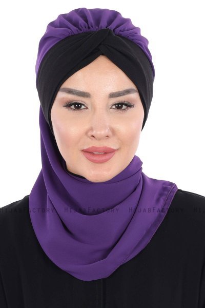 Gill - Purple & Black Chiffon Turban