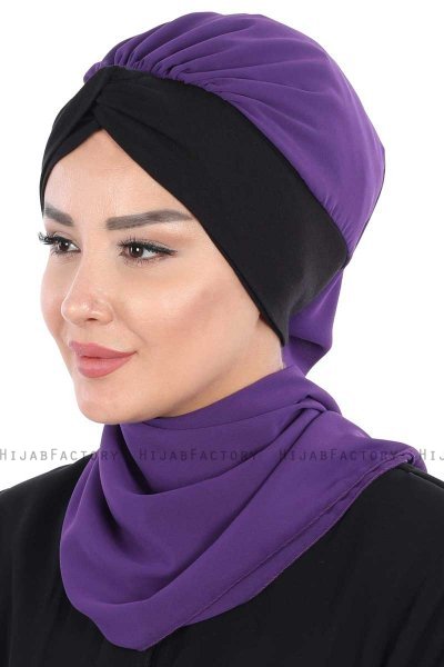 Gill - Purple & Black Chiffon Turban