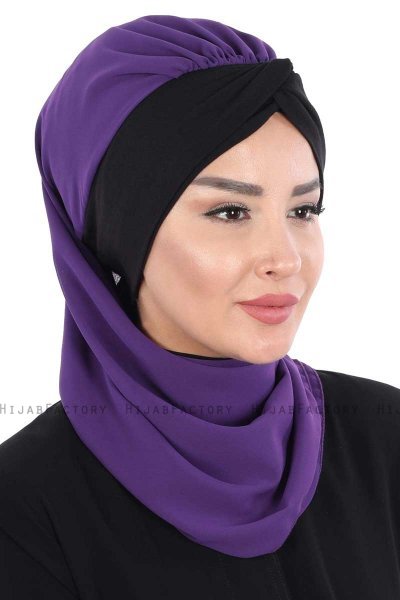 Gill - Purple & Black Chiffon Turban