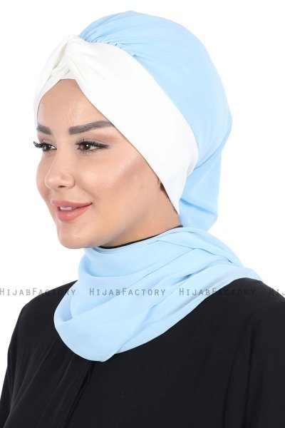 Gill - Light Blue & Creme Chiffon Turban