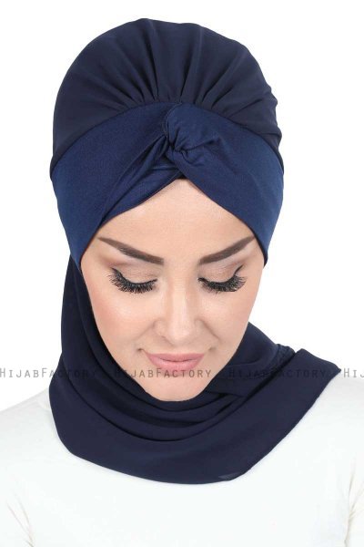 Gill - Navy Blue & Navy Blue Chiffon Turban