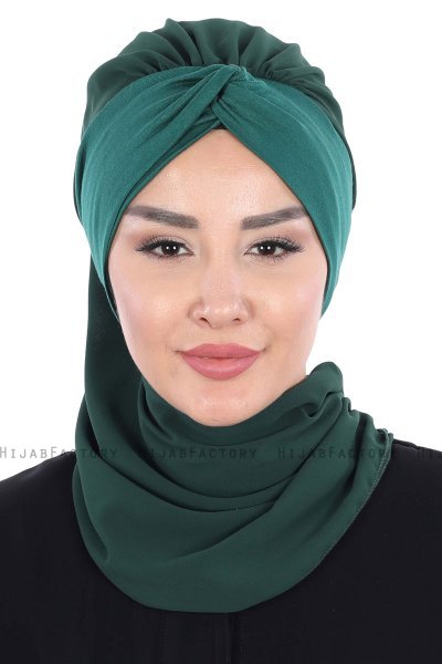 Gill - Dark Green & Dark Green Chiffon Turban