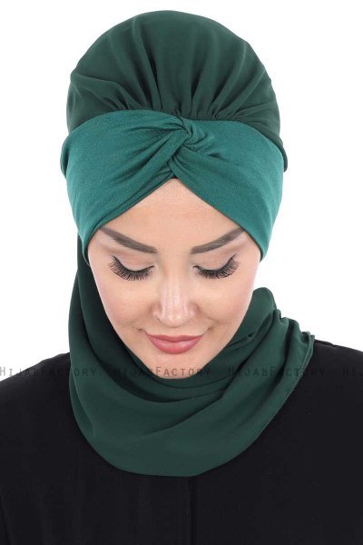Gill - Dark Green & Dark Green Chiffon Turban