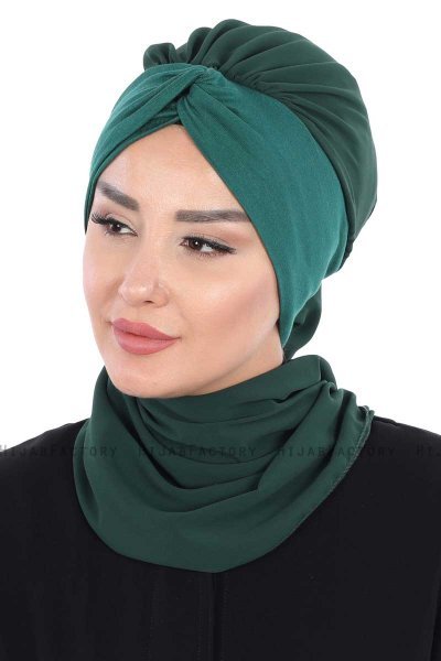 Gill - Dark Green & Dark Green Chiffon Turban