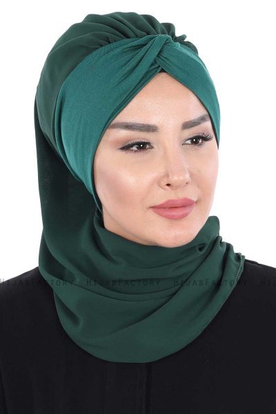 Gill - Dark Green & Dark Green Chiffon Turban