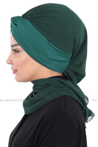 Gill - Dark Green & Dark Green Chiffon Turban