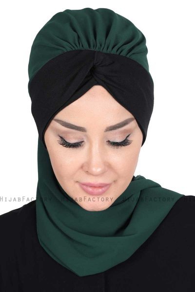 Gill - Dark Green & Black Chiffon Turban