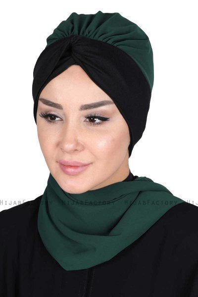 Gill - Dark Green & Black Chiffon Turban