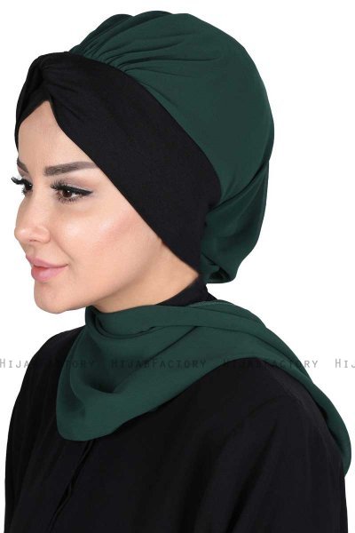 Gill - Dark Green & Black Chiffon Turban