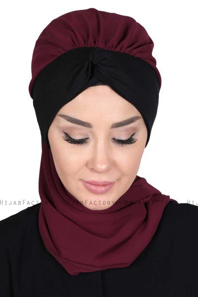 Gill - Plum & Black Chiffon Turban