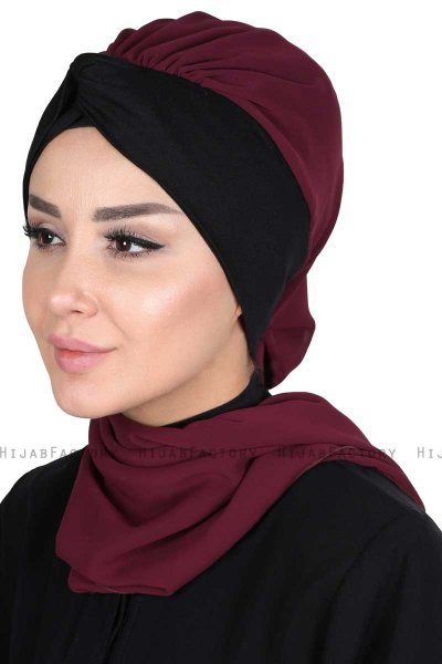 Gill - Plum & Black Chiffon Turban