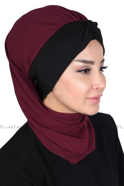 Gill - Plum & Black Chiffon Turban